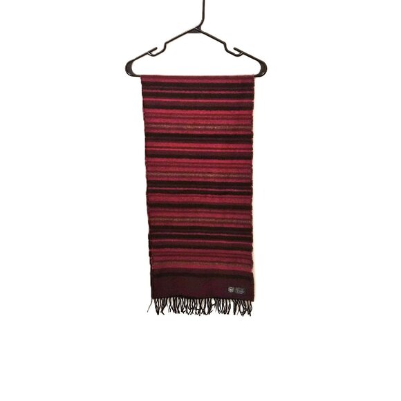 Vintage French Burgundy Scarf – Wool Blend Stripes with Gold Sparkle&Fringe - Picture 4 of 4